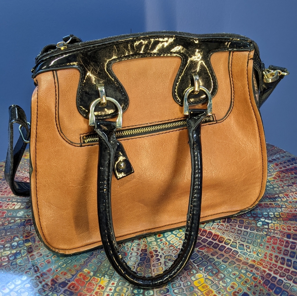 London Fog Tan & Snake Print Tote